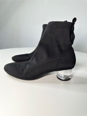 Zara Black Stretch Sock Ankle Boots with Clear Block Heel 35 5